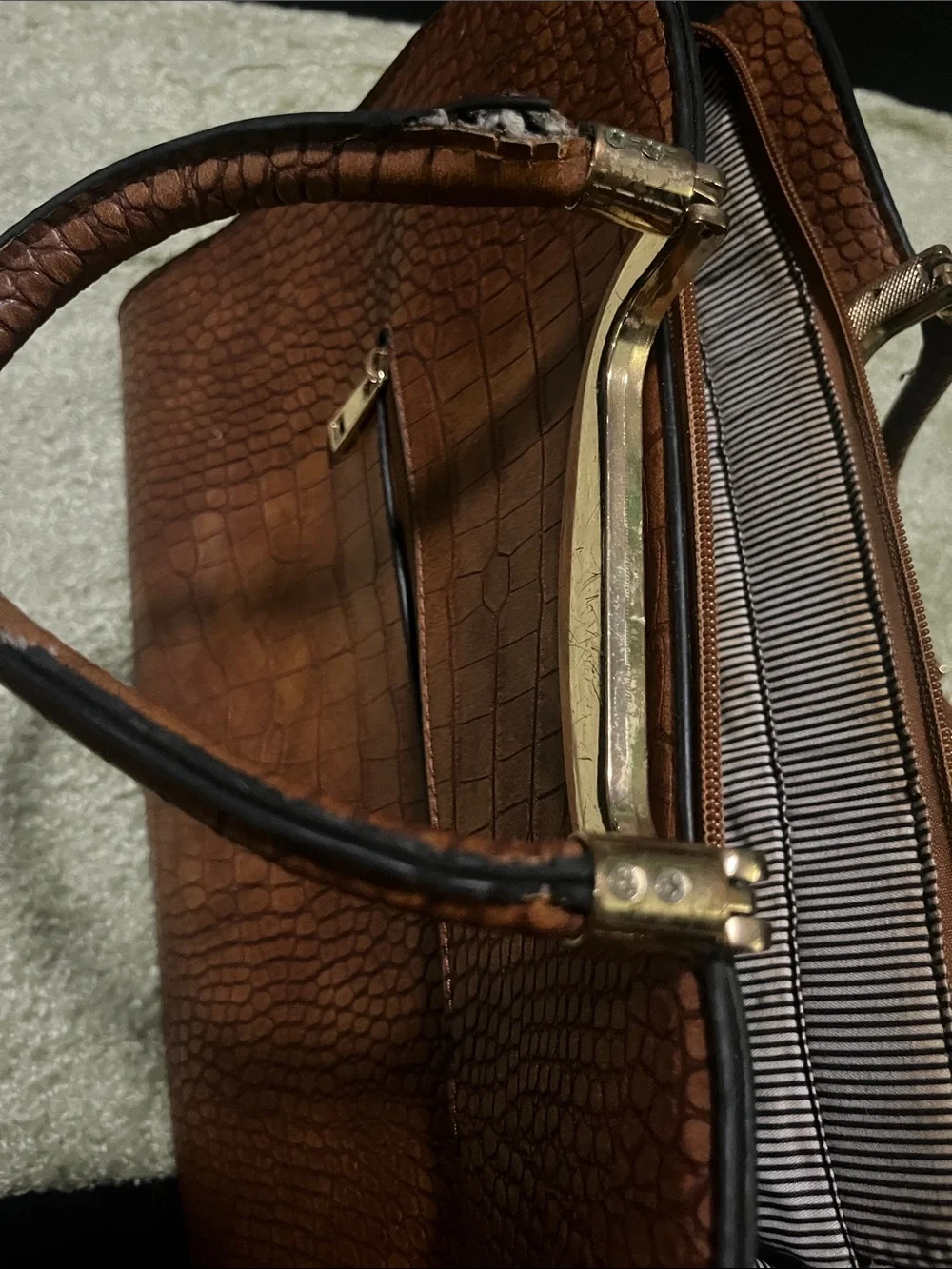 Classic Croc-Embossed Brown Satchel Bag - Versatile Shoulder & Top-Handle